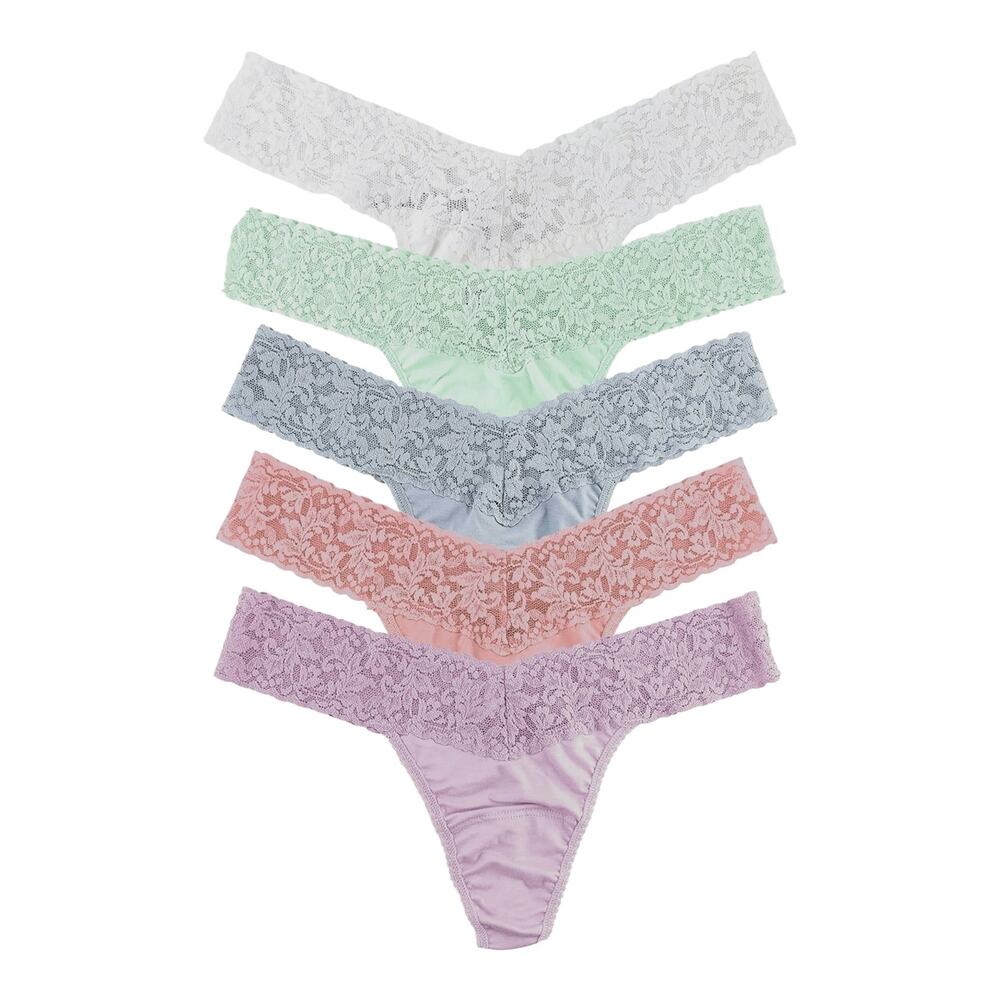 Hanky Panky Low Rise Thong Spima Cotton 5 Pair Panties One Size 2 - 12 Lace 5-PK